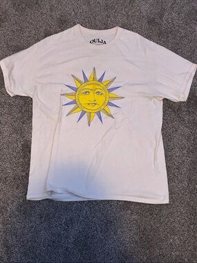Ouija White Short-Sleeve Tee with Yellow Sun Graphic
